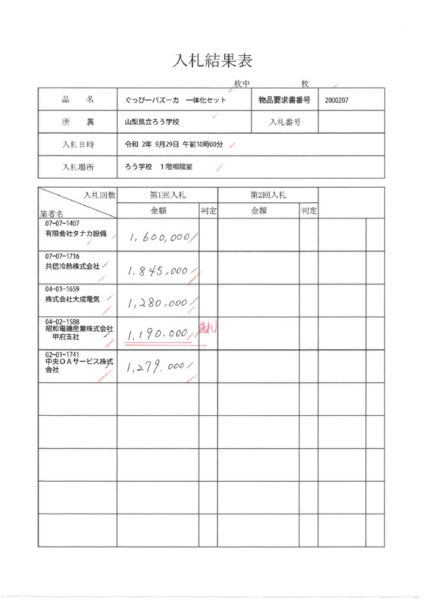 入札結果表（スポットエアコン）のサムネイル